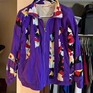 Vintage G Casuals Medium Purple Multicolor Windbreaker 80s jacket Zip Down Nylon